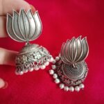 Silver Look Alike Statement Lotus Jhumkas