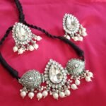 Antique Silver Studded Choker + Earrings