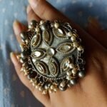 Fused Kundan Black Adjustable Ring 1