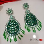 Hand Work Mirror Statement Earrings- Green