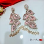 Hand Work Foliage Statement Earrings- Baby Pink