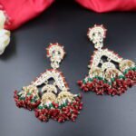 Tri Jhumka Premium Statement Danglers- Red Green