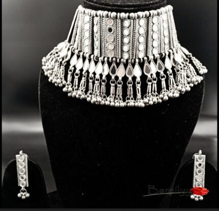 Statement Mirror Choker+ Earrings- White