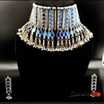Statement Mirror Choker+ Earrings- Blue