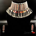 Statement Mirror Choker+ Earrings- Red