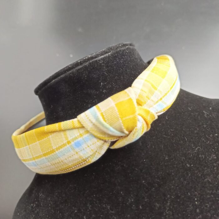 Check Pastels Knot Hair Band- Yellow - Image 1