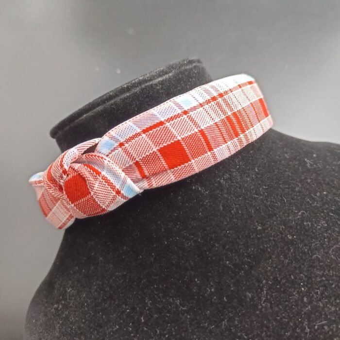 Check Pastels Knot Hair Band- Red - Image 1