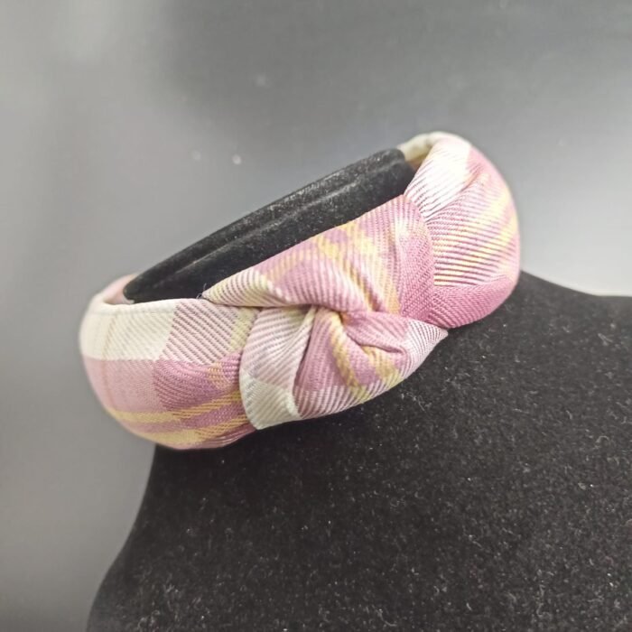 Check Pastels Knot Hair Band- Purple - Image 1