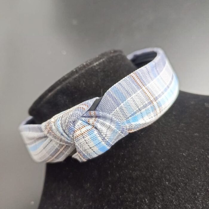 Check Pastels Knot Hair Band- School Grey - Image 1