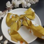 Bow Floral Statement Scrunchies- Old Gold