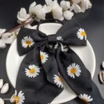 Bow Floral Statement Scrunchies- Black