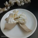 Satin Bow Scrunchies Houndstooth- Cream