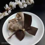 Satin Bow Scrunchies Houndstooth- Golden