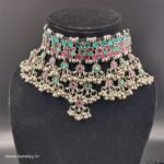 Delicate Mirror Replica Choker- Green Pink