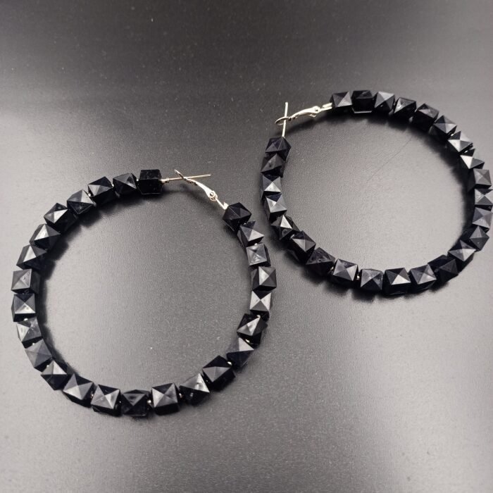 Black Beaded Statement Hoops - Image 1