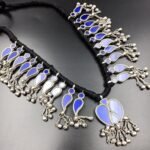 Real Glass Statement Neckpc- Blue Glass Black Dori